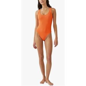 NWT Cotton On Body Textured Scoop Back One-Piece Cheeky Swimsuit Orange Medium